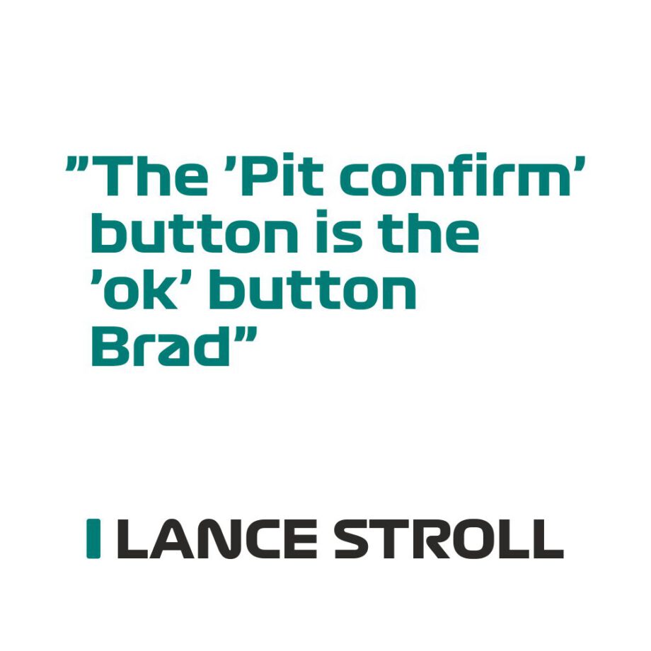 Lance Stroll - Kubek z napisem "The pit confirm button is the ok button"