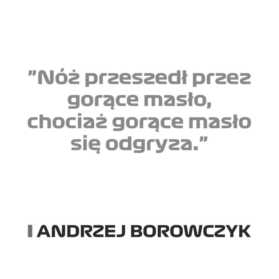 Andrzej Borowczyk - Kubek z napisem "Nóż przeszedł przez gorące masło..."